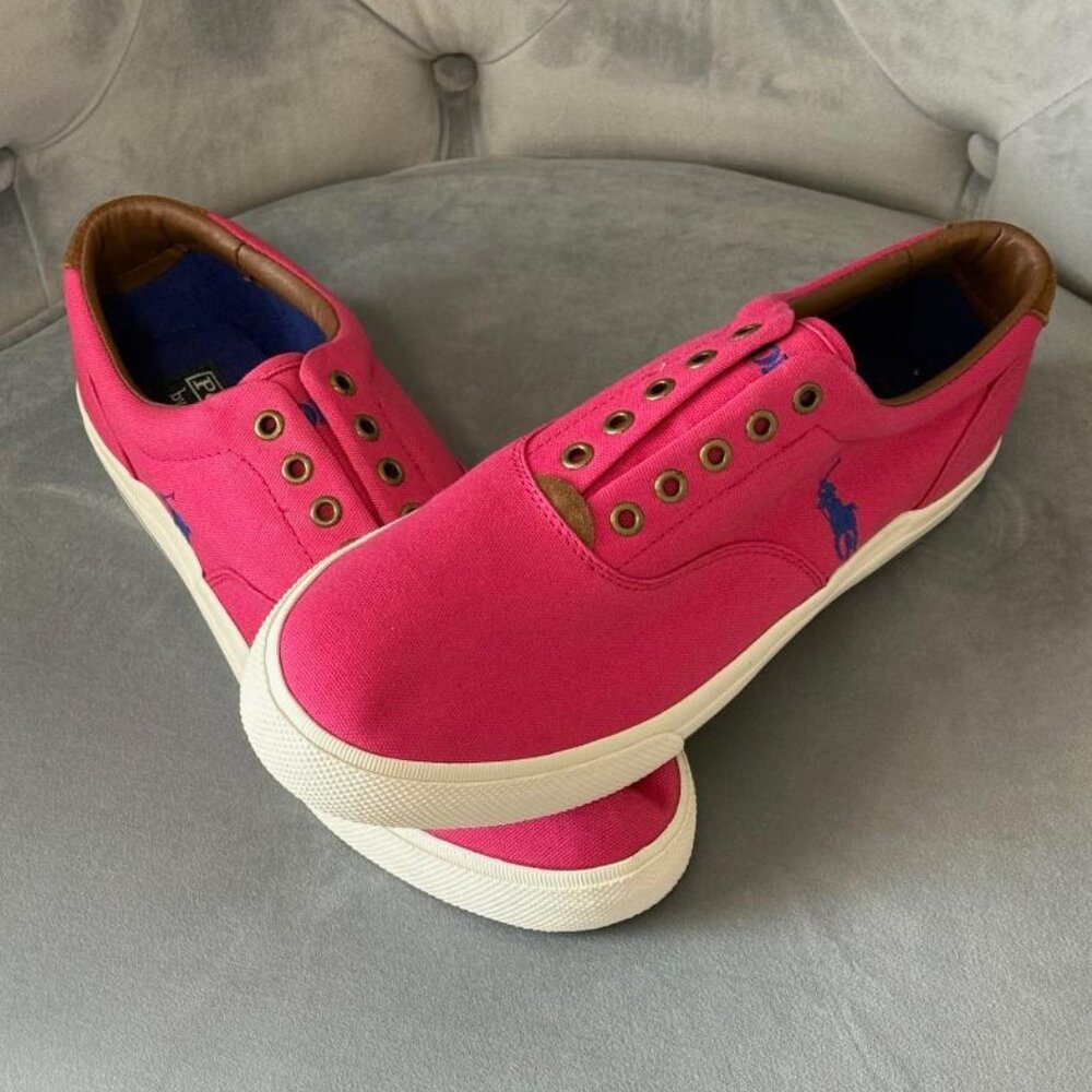 Polo Ralph Lauren Men´s Vito Lace less Slip-on Pink Sneakers Size 11.5D NEW